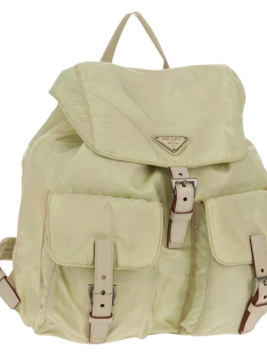PRADA Backpack Nylon Beige Silver Auth 157776 main image 5